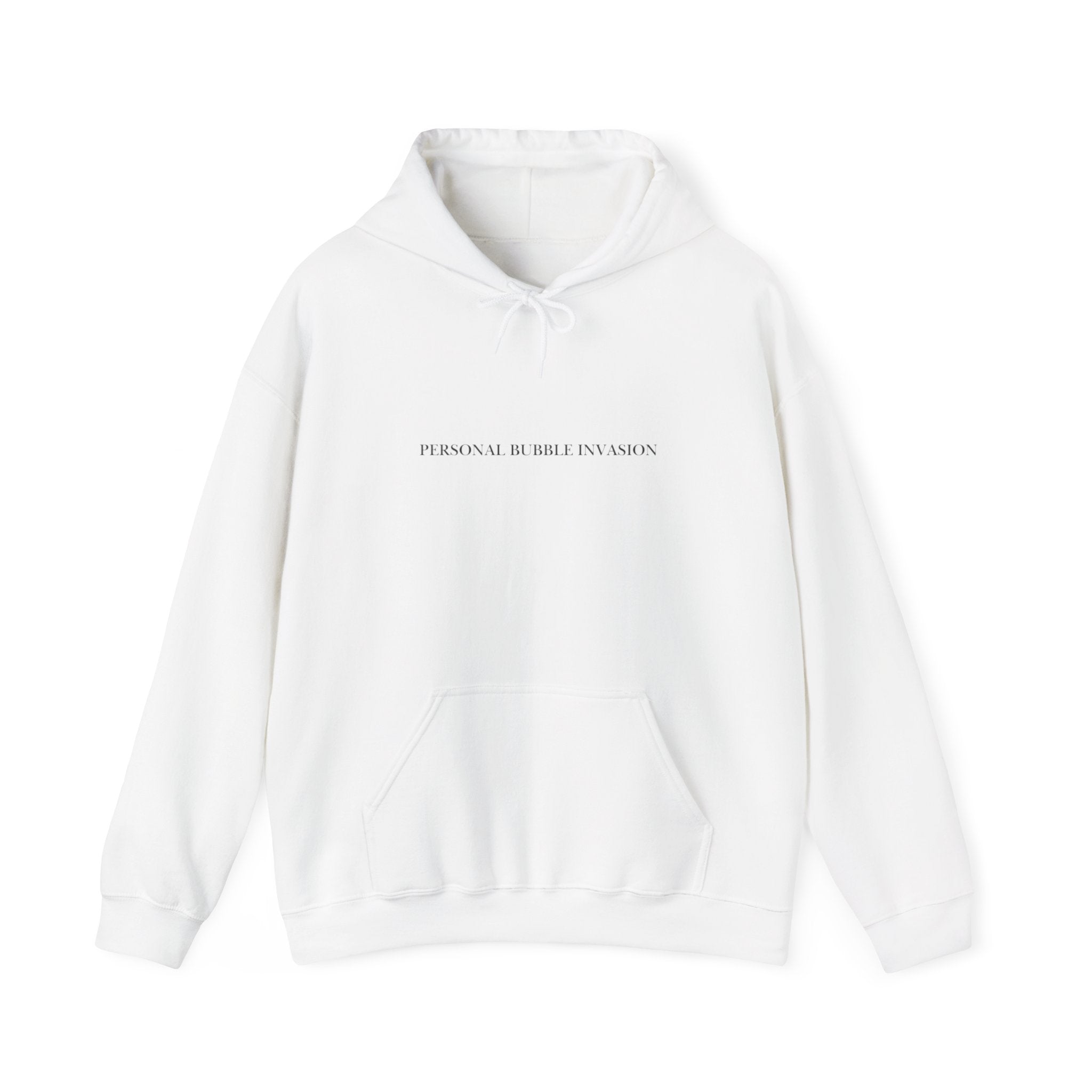 Minimalist White Hoodie — "PERSONAL BUBBLE INVASION" Pullover